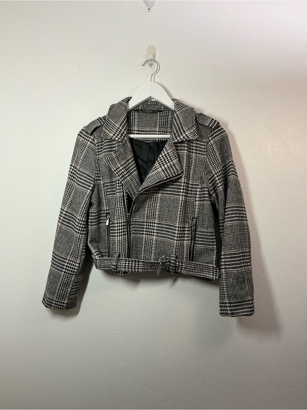 Stoosh Black & White Plaid Moto Blazer Size Small